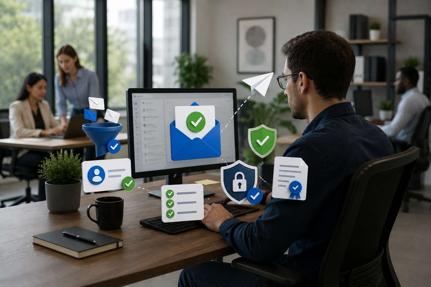Modern office with email security focus