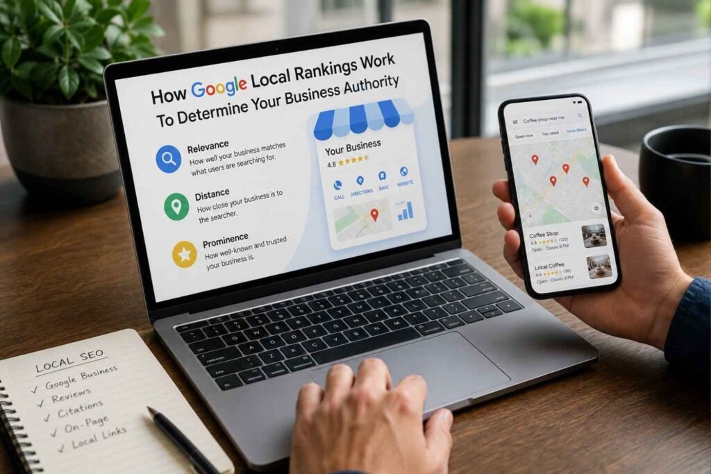 Modern workspace with local SEO tools