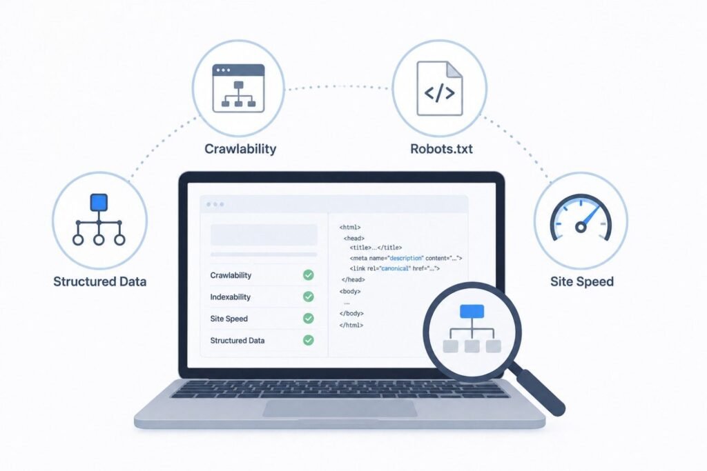 Technical SEO audit tools illustration