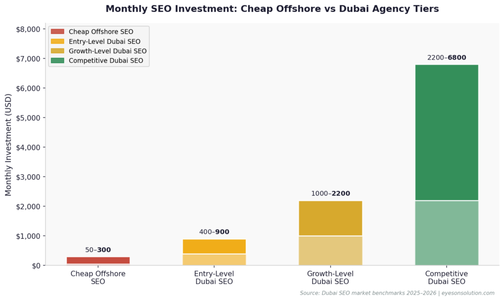 Dubai SEO pricing compared across service investment tiers
