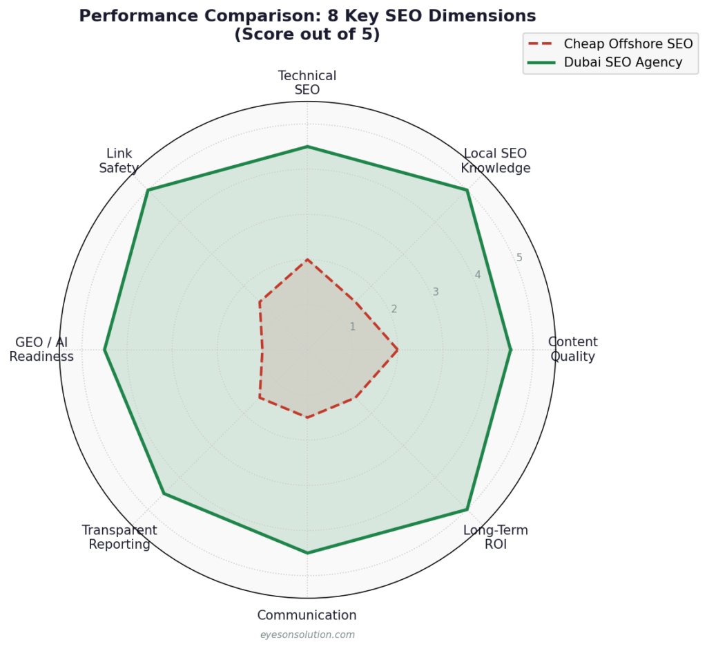 Dubai SEO outperforms cheap offshore SEO across dimensions