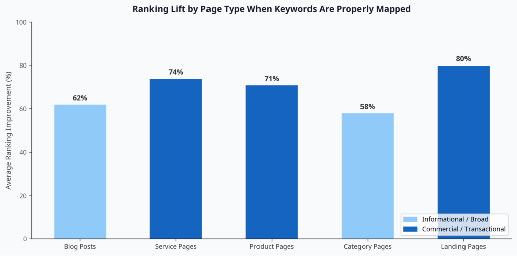 Ranking improvement by page type with keyword mapping