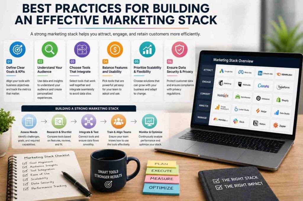 Infographic outlining best practices for building a scalable and effective digital marketing stack