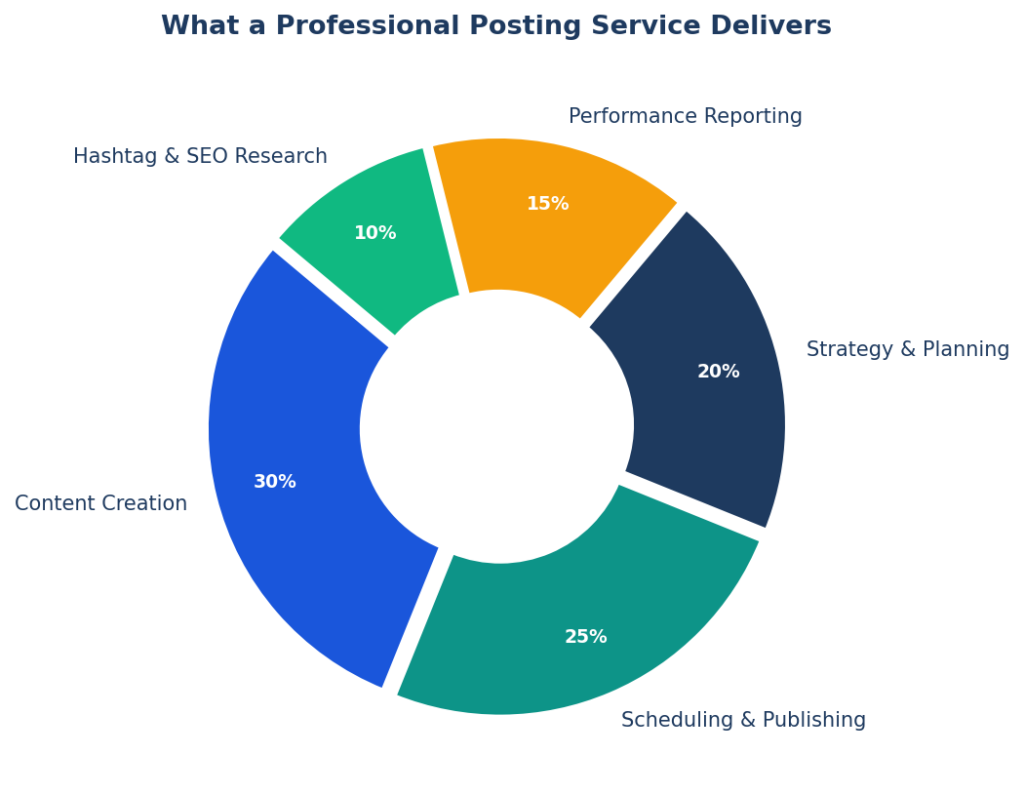 Donut chart illustrating the key services included in a professional social media posting package