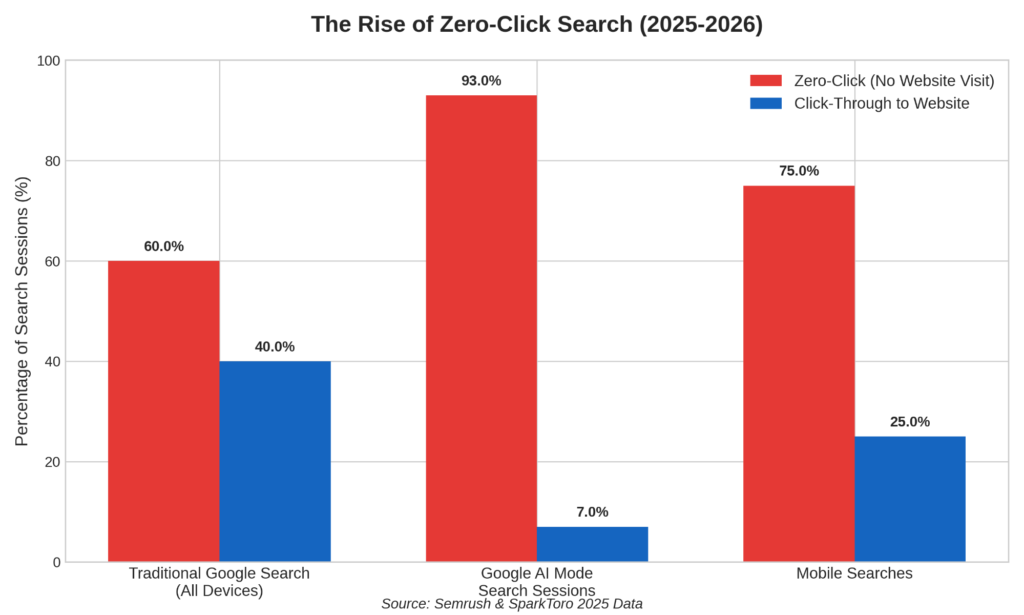 Zero click search trends and website click rates