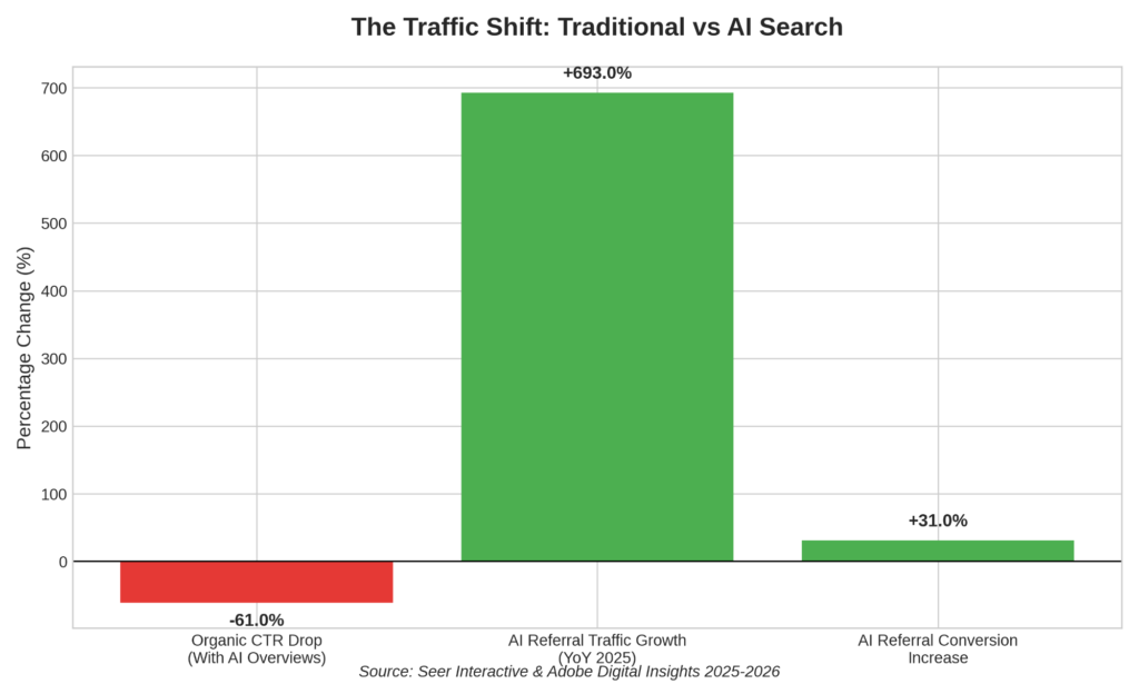 Traditional search and AI traffic growth comparison chart