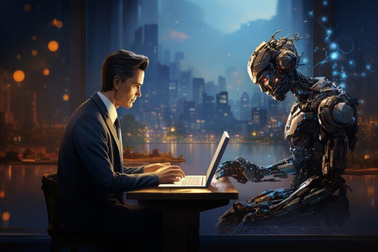 Businessman working with AI technology
https://www.freepik.com/free-ai-image/businessman-working-futuristic-office_94952420.htm#fromView=search&page=1&position=22&uuid=a54a2dcb-4efc-49bb-9a24-6d3a82e1fe9a