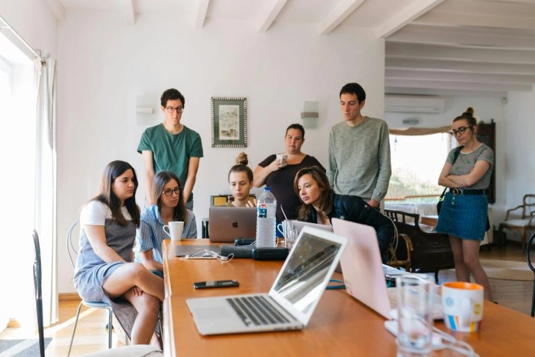 Corporate meeting and teamwork for digital marketing projects